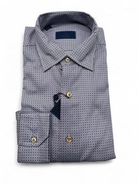 NWT David Donahue blue, purple, and beige patterned dress shirt size M